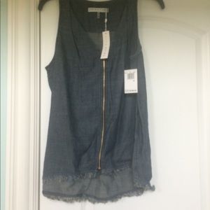 Trina Turk blue fringe top M new with gold zipper